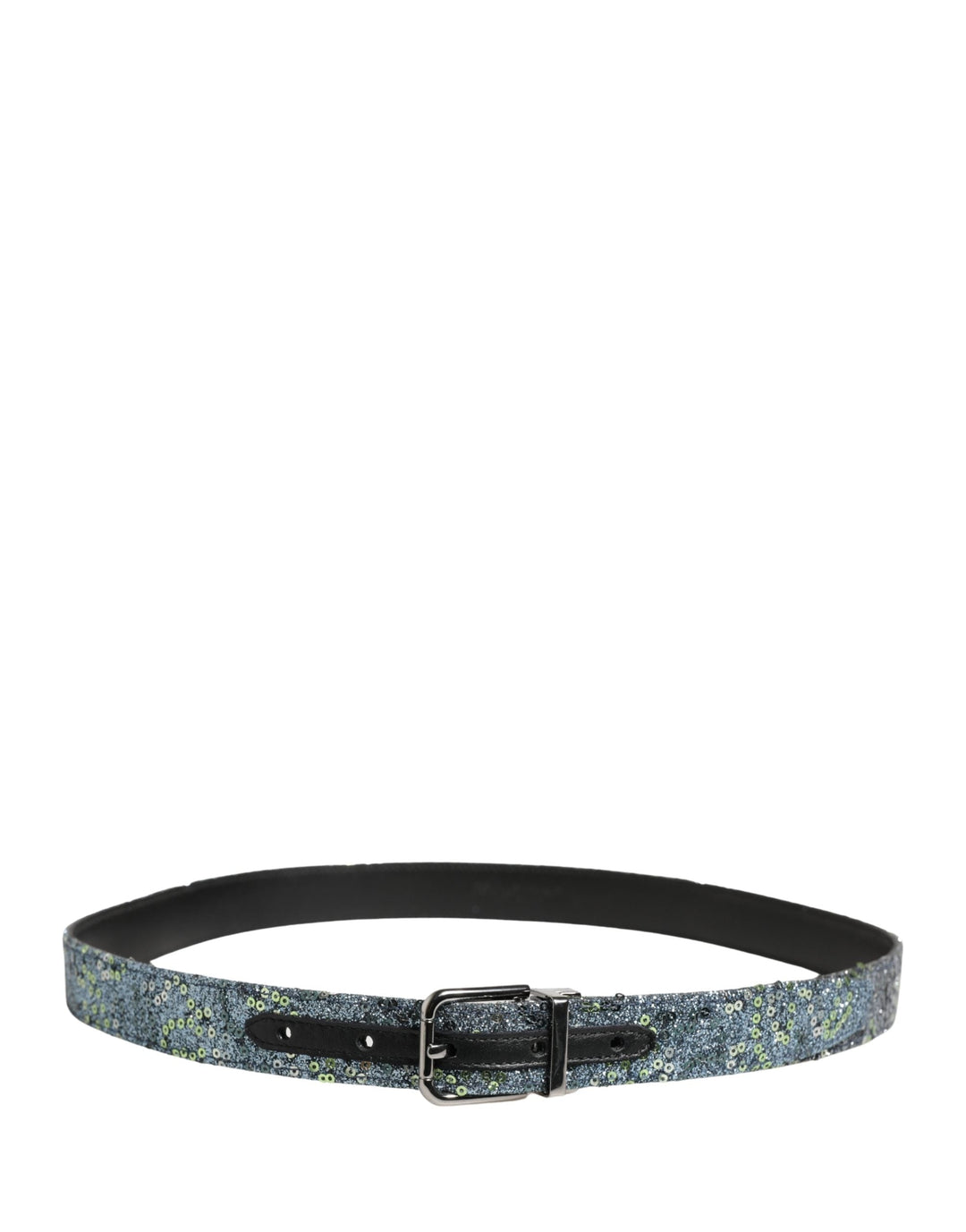 Dolce &amp; Gabbana Men Multicolor Sequin Silver Metal Buckle Belt