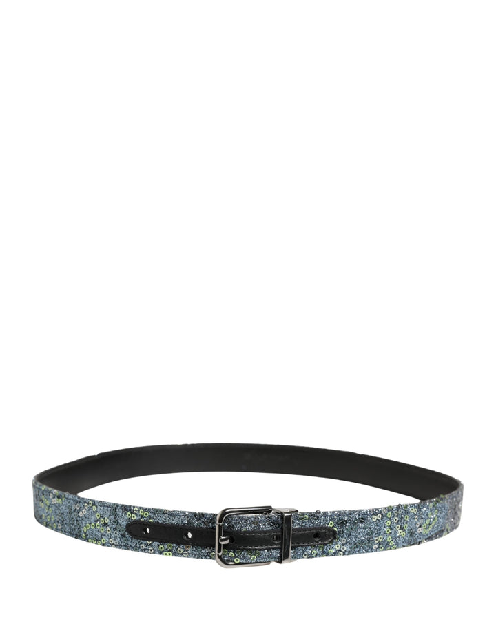 Dolce &amp; Gabbana Men Multicolor Sequin Silver Metal Buckle Belt