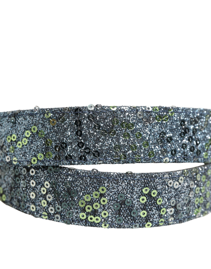 Dolce &amp; Gabbana Men Multicolor Sequin Silver Metal Buckle Belt
