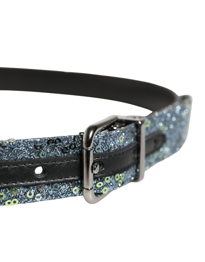 Dolce &amp; Gabbana Men Multicolor Sequin Silver Metal Buckle Belt