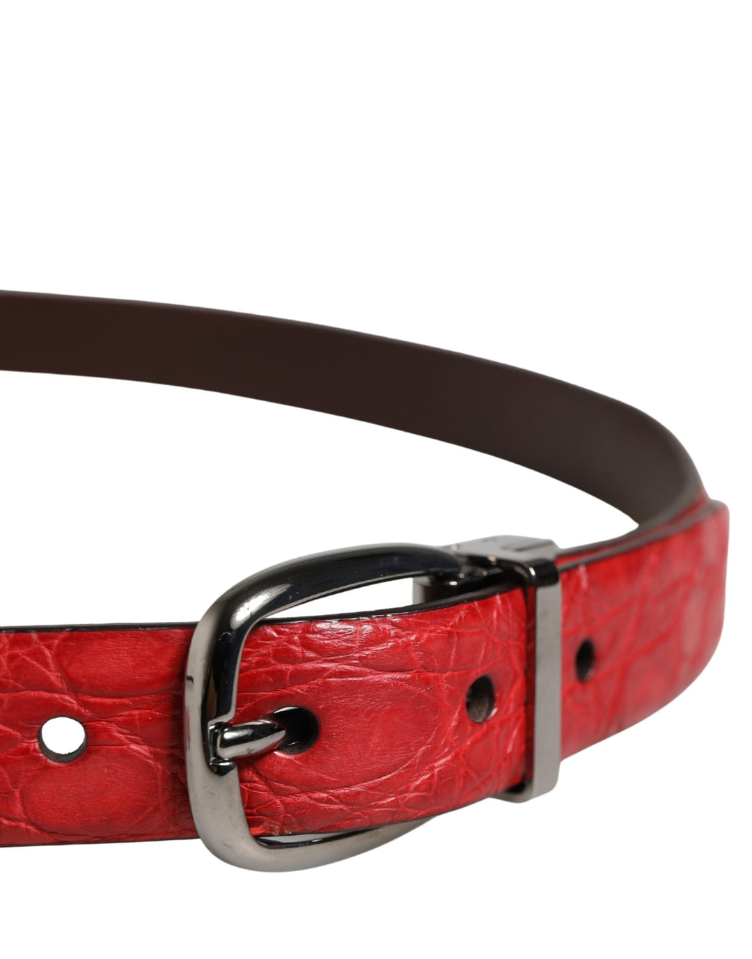 Dolce &amp; Gabbana Men Red Exotic Leather Metal Buckle Belt