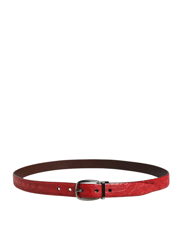 Dolce &amp; Gabbana Men Red Exotic Leather Metal Buckle Belt