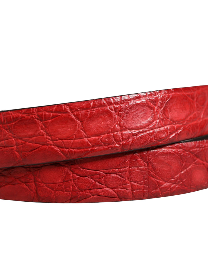 Dolce &amp; Gabbana Men Red Exotic Leather Metal Buckle Belt