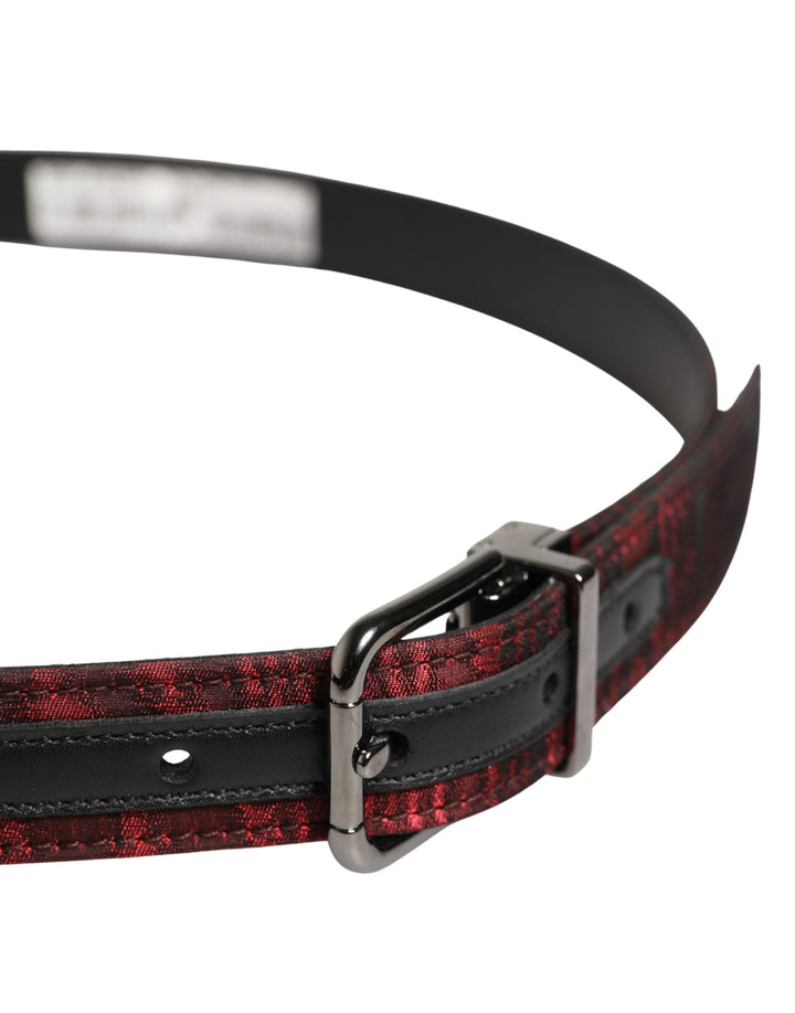 Dolce &amp; Gabbana Men Red Jacquard Acetate Metal Buckle Belt