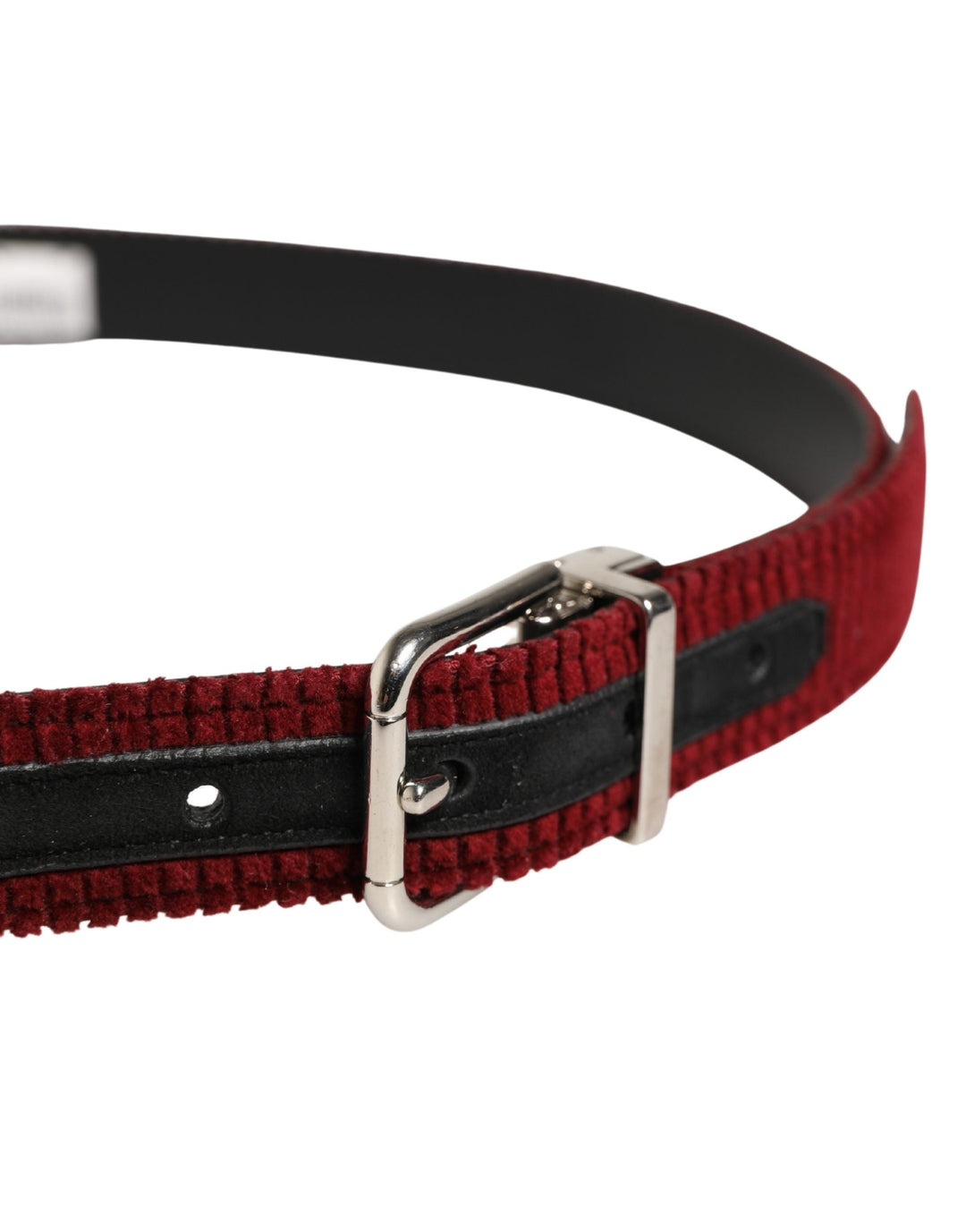 Dolce &amp; Gabbana Men Red Velvet Leather Metal Buckle Belt