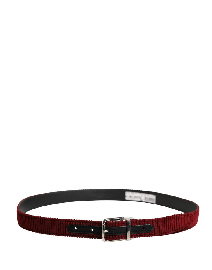 Dolce &amp; Gabbana Men Red Velvet Leather Metal Buckle Belt