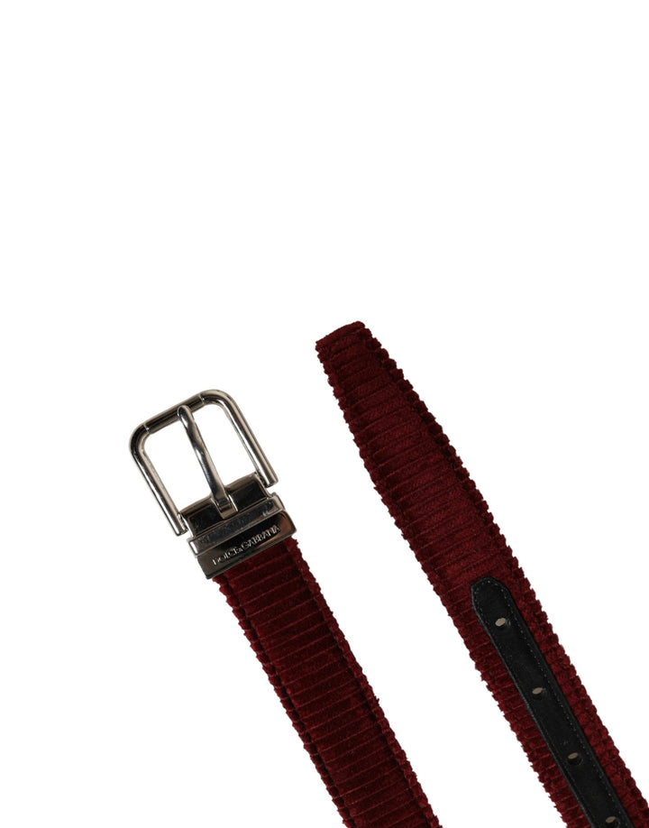 Dolce &amp; Gabbana Men Red Velvet Leather Metal Buckle Belt