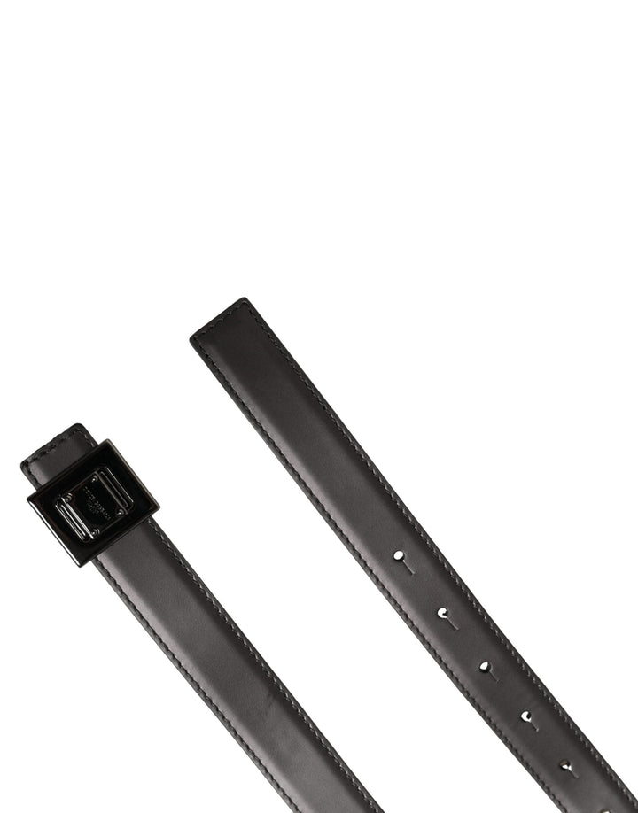 Dolce &amp; Gabbana Men Silver Classic Leather Square Buckle Belt