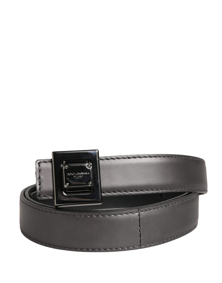 Dolce &amp; Gabbana Men Silver Classic Leather Square Buckle Belt