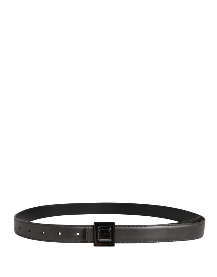 Dolce &amp; Gabbana Men Silver Classic Leather Square Buckle Belt