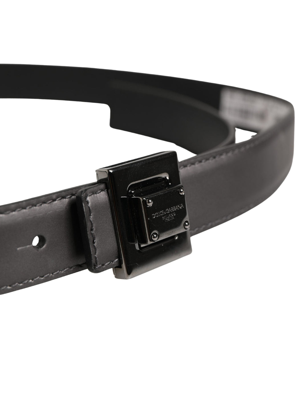Dolce &amp; Gabbana Men Silver Classic Leather Square Buckle Belt
