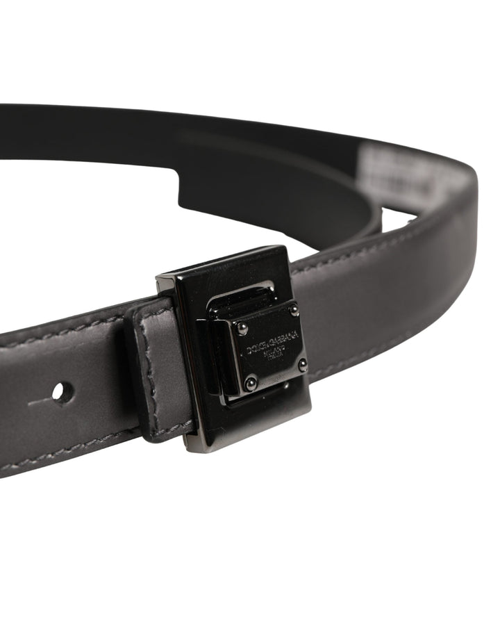 Dolce &amp; Gabbana Men Silver Classic Leather Square Buckle Belt