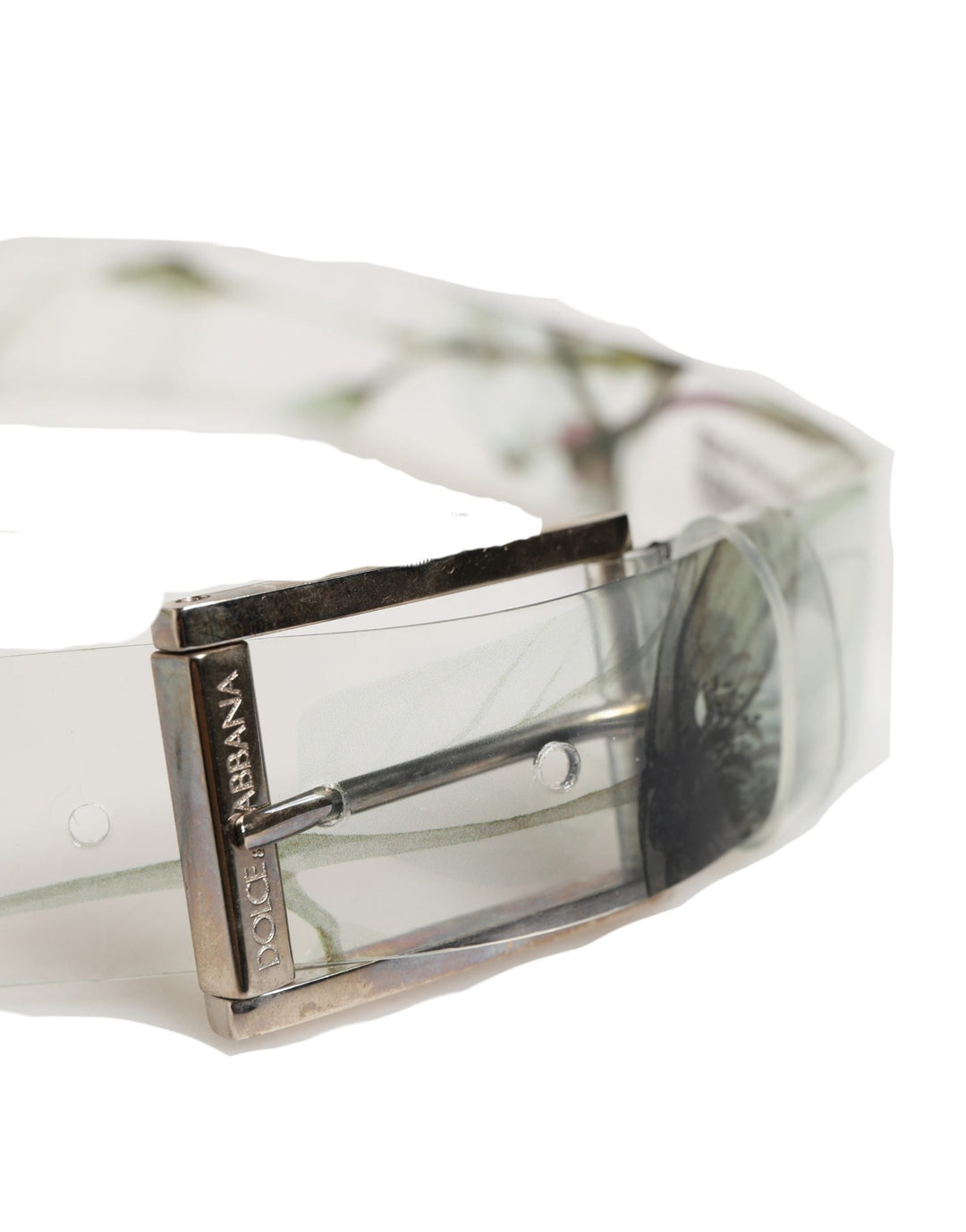 Dolce &amp; Gabbana Men White Floral Pvc Silver Metal Buckle Belt