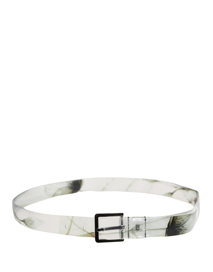 Dolce &amp; Gabbana Men White Floral Pvc Silver Metal Buckle Belt
