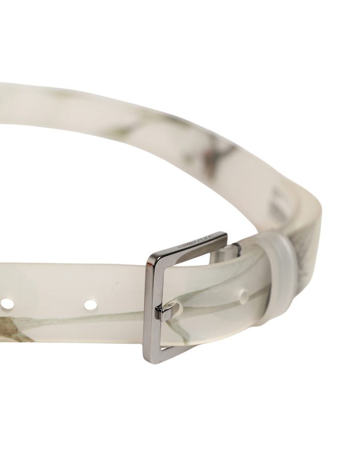 Dolce &amp; Gabbana Men White Floral Pvc Silver Metal Buckle Belt