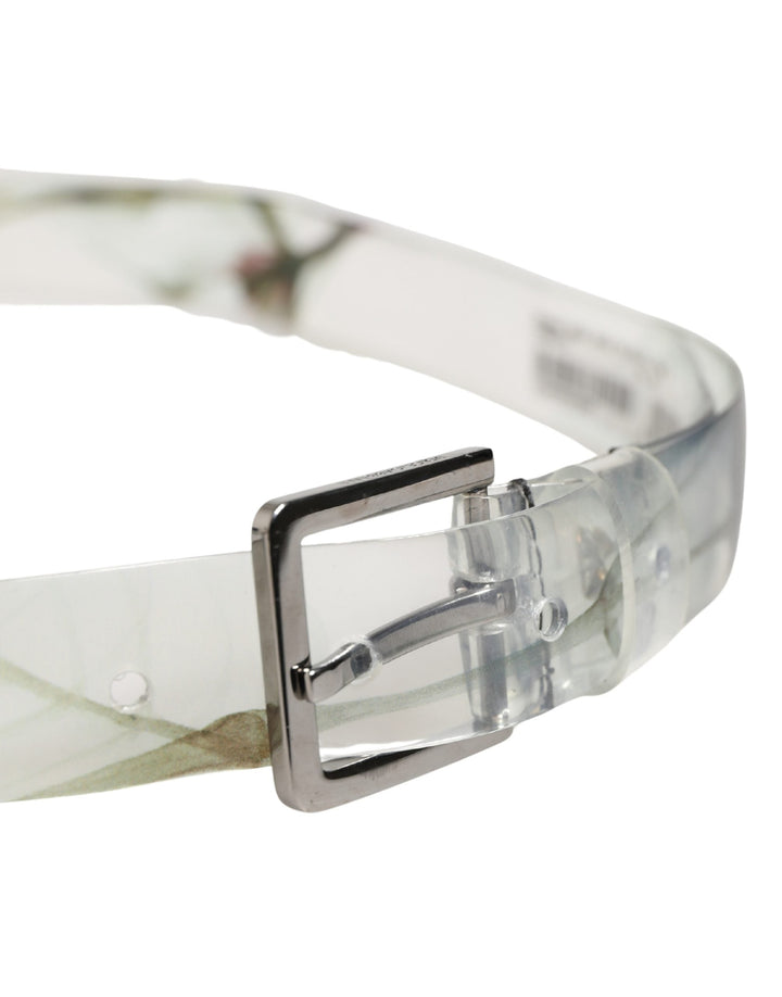 Dolce &amp; Gabbana Men White Floral Pvc Silver Metal Buckle Belt