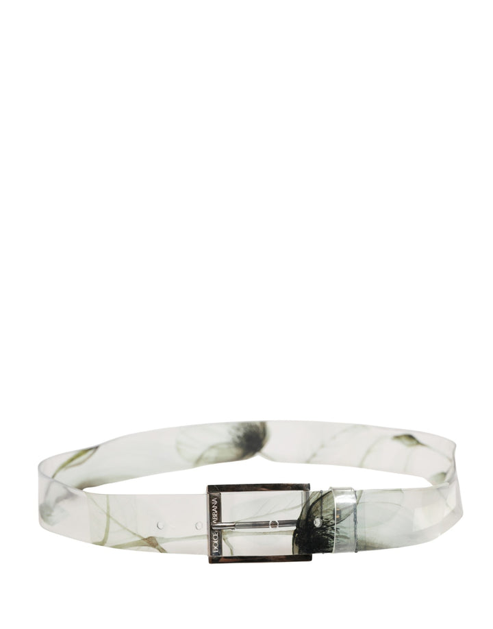 Dolce &amp; Gabbana Men White Floral Pvc Silver Metal Buckle Belt