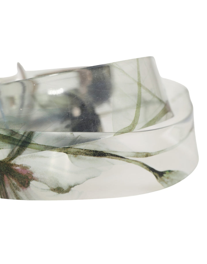 Dolce &amp; Gabbana Men White Floral Pvc Silver Metal Buckle Belt
