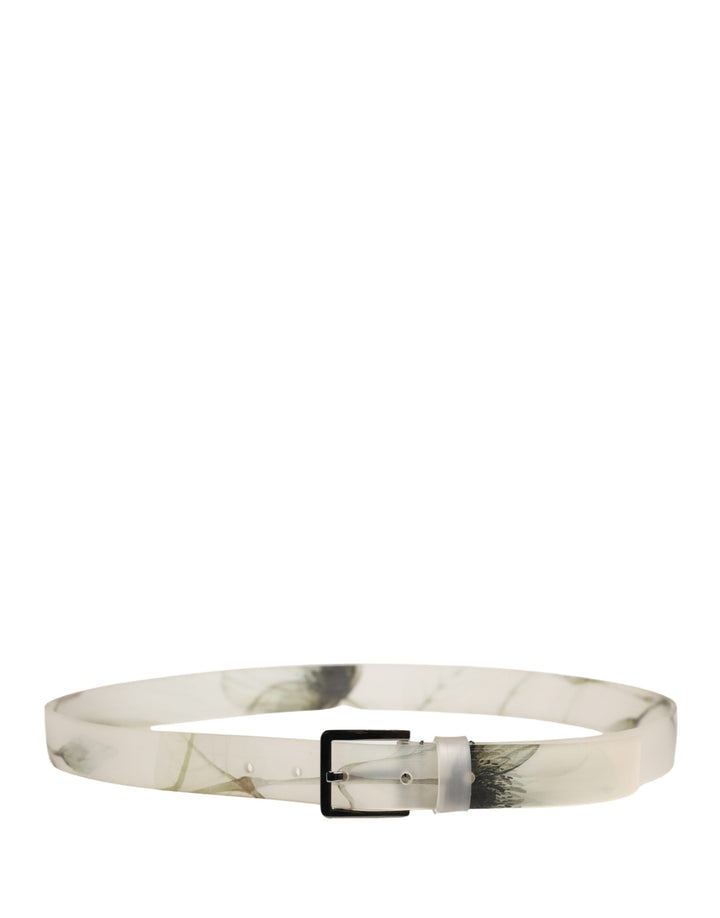 Dolce &amp; Gabbana Men White Floral Pvc Silver Metal Buckle Belt