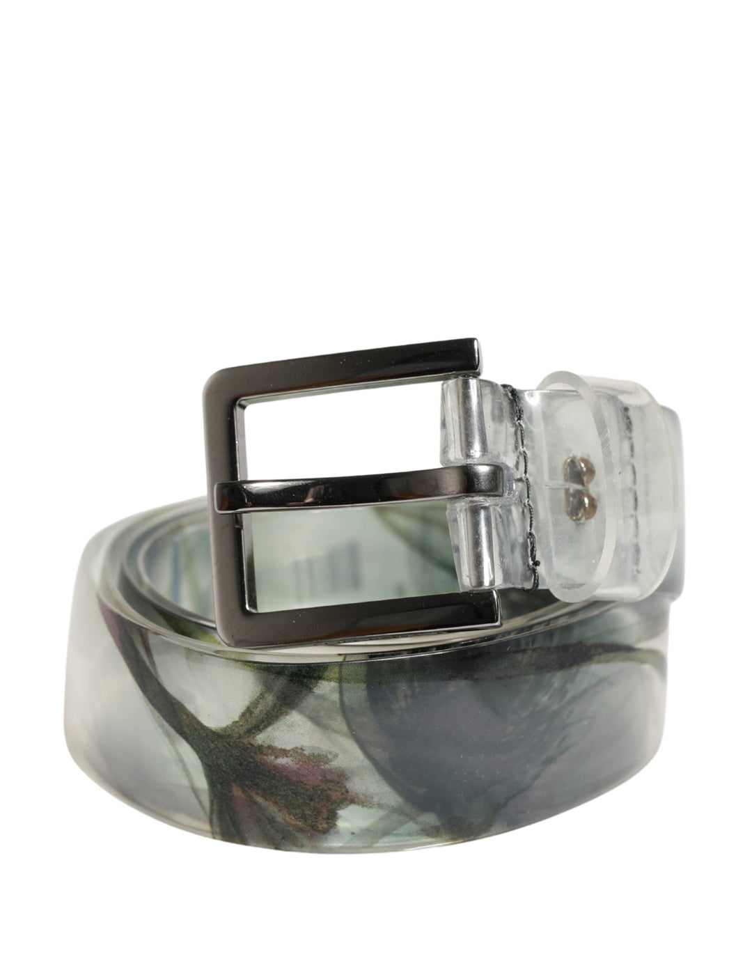 Dolce &amp; Gabbana Men White Floral Pvc Silver Metal Buckle Belt