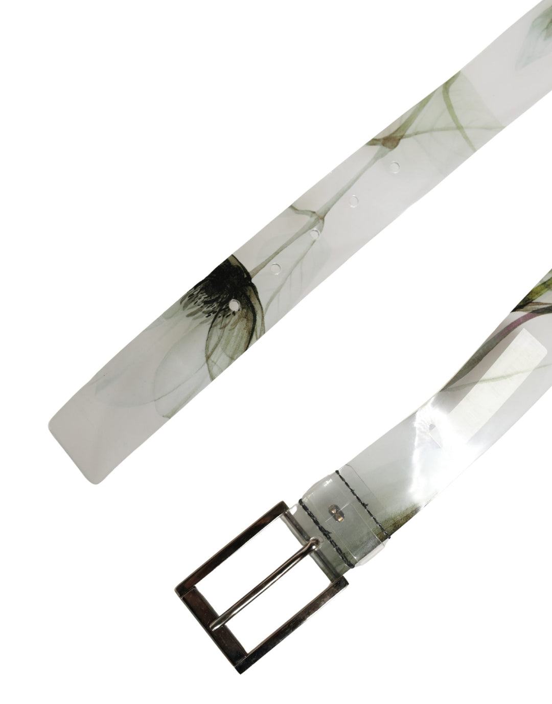 Dolce &amp; Gabbana Men White Floral Pvc Silver Metal Buckle Belt