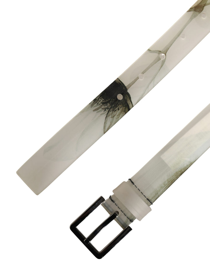 Dolce &amp; Gabbana Men White Floral Pvc Silver Metal Buckle Belt
