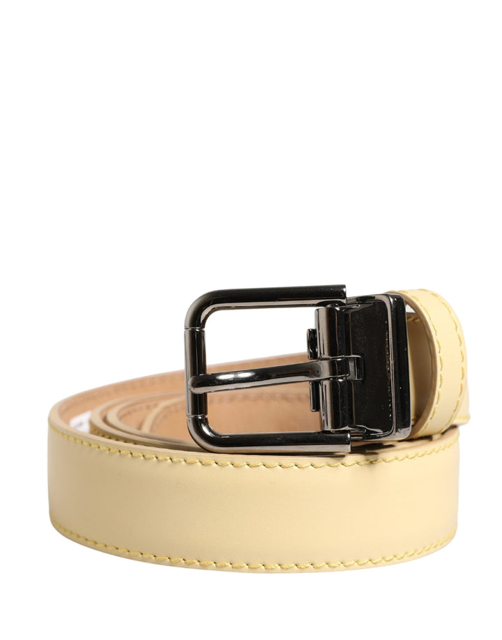 Dolce &amp; Gabbana Men Yellow Classic Leather Metal Buckle Belt