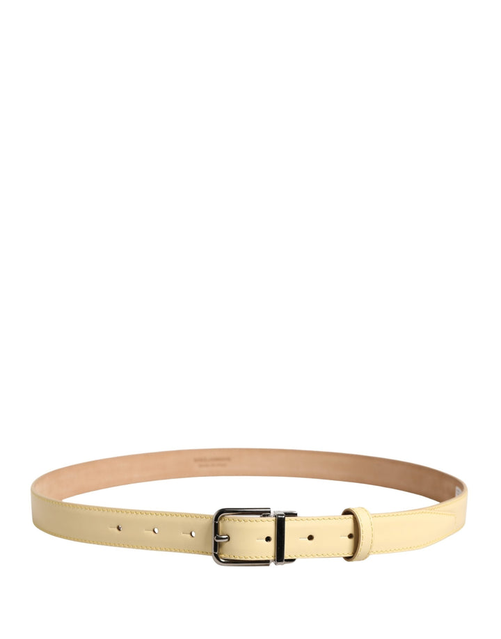 Dolce &amp; Gabbana Men Yellow Classic Leather Metal Buckle Belt