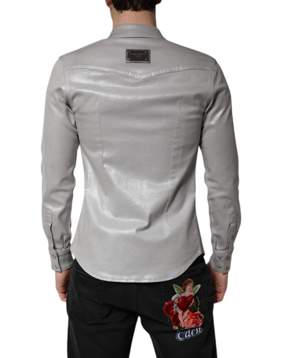 Men’s Dolce &amp; Gabbana Metallic Gray Cotton Button Down Shirt