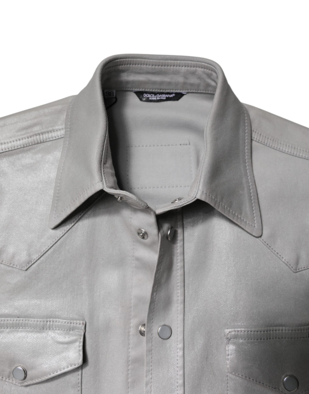 Men’s Dolce &amp; Gabbana Metallic Gray Cotton Button Down Shirt