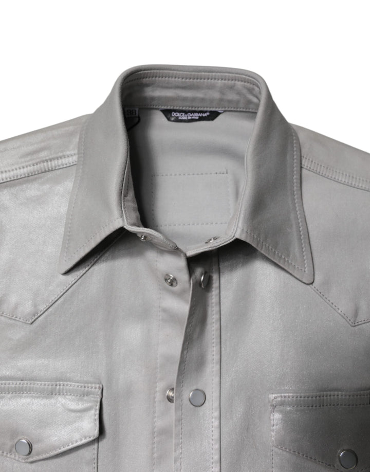 Men’s Dolce &amp; Gabbana Metallic Gray Cotton Button Down Shirt
