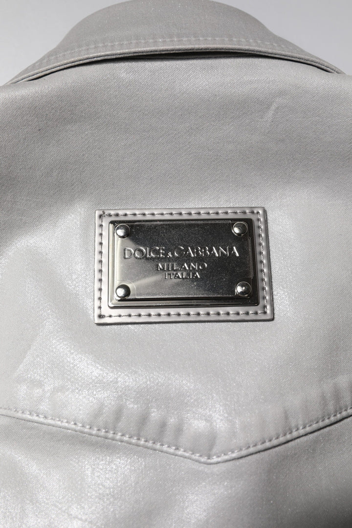 Men’s Dolce &amp; Gabbana Metallic Gray Cotton Button Down Shirt