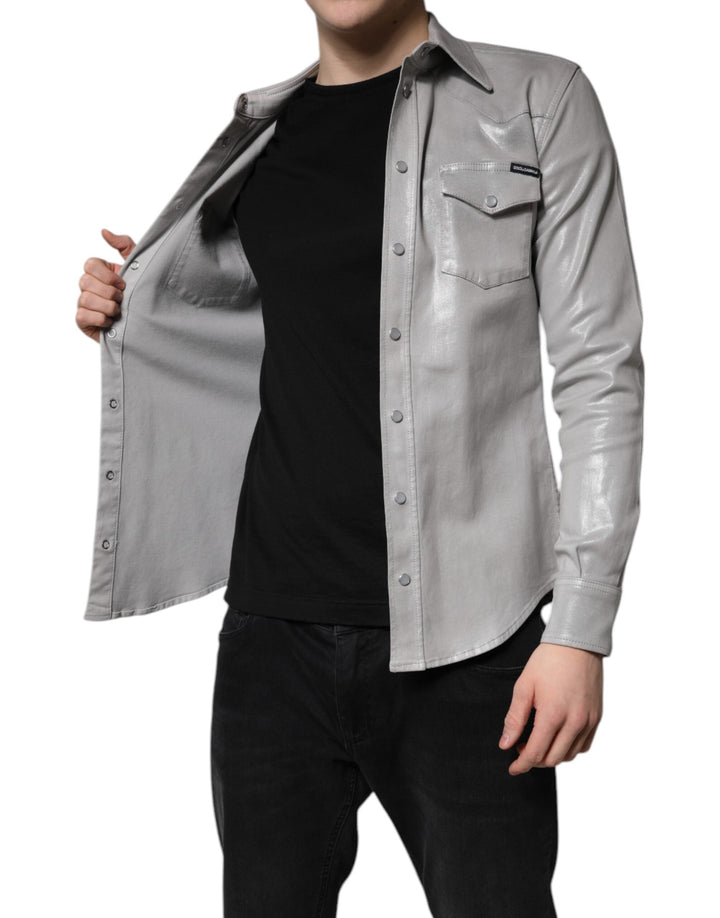 Men’s Dolce &amp; Gabbana Metallic Gray Cotton Button Down Shirt