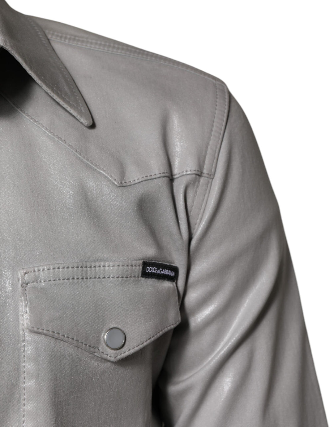 Men’s Dolce &amp; Gabbana Metallic Gray Cotton Button Down Shirt