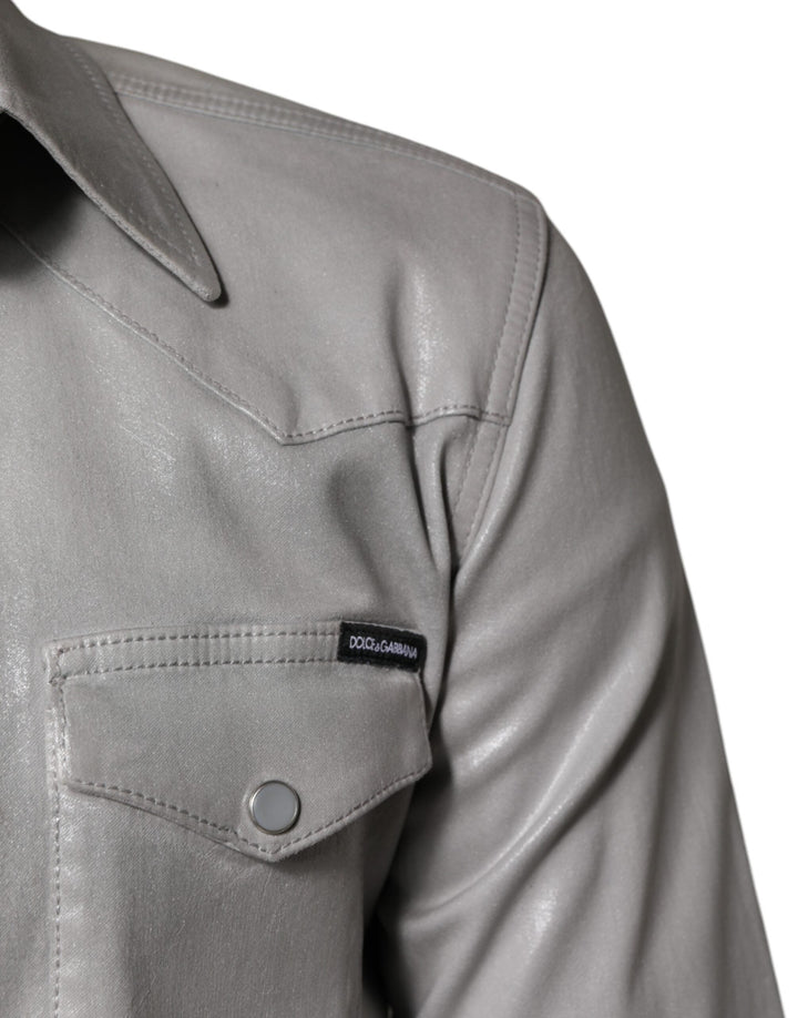 Men’s Dolce &amp; Gabbana Metallic Gray Cotton Button Down Shirt