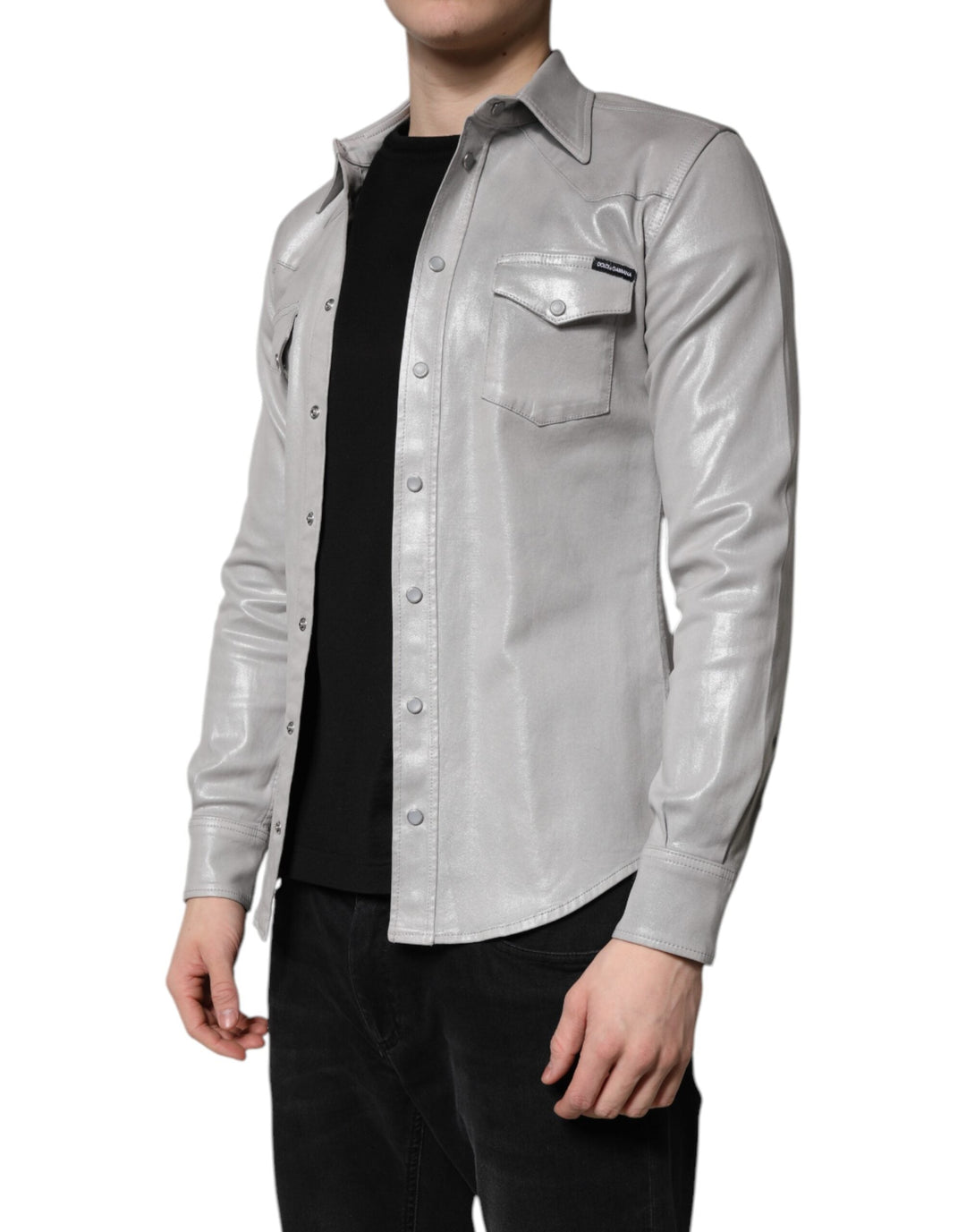 Men’s Dolce &amp; Gabbana Metallic Gray Cotton Button Down Shirt