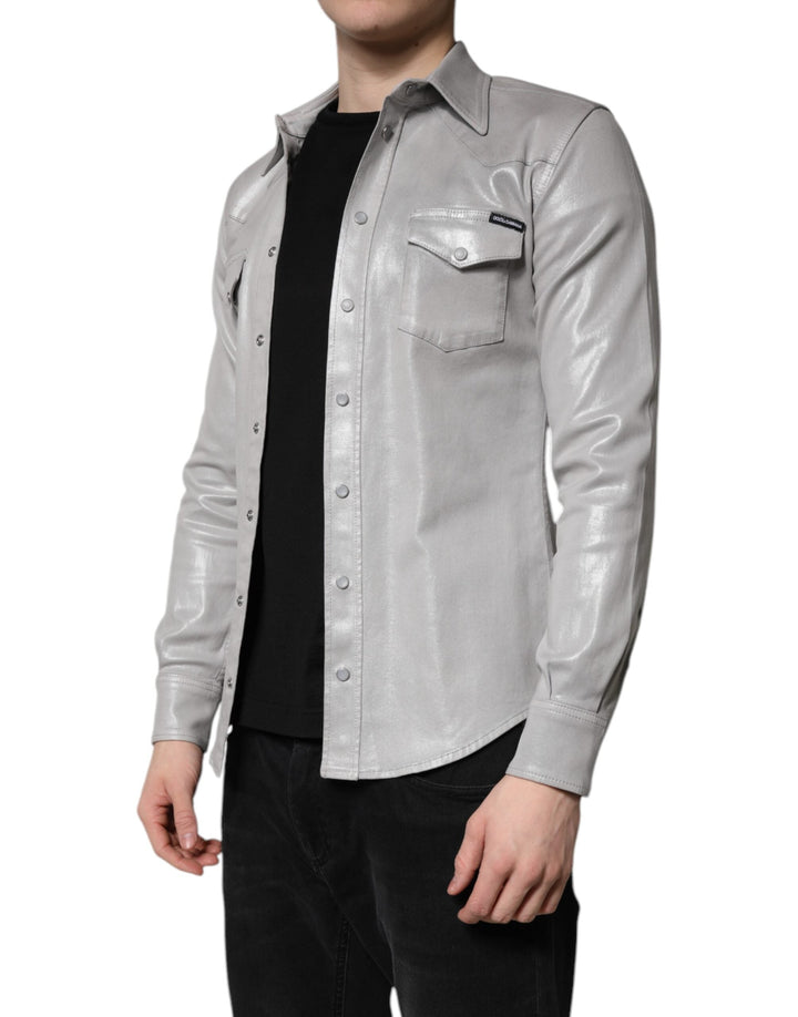Men’s Dolce &amp; Gabbana Metallic Gray Cotton Button Down Shirt