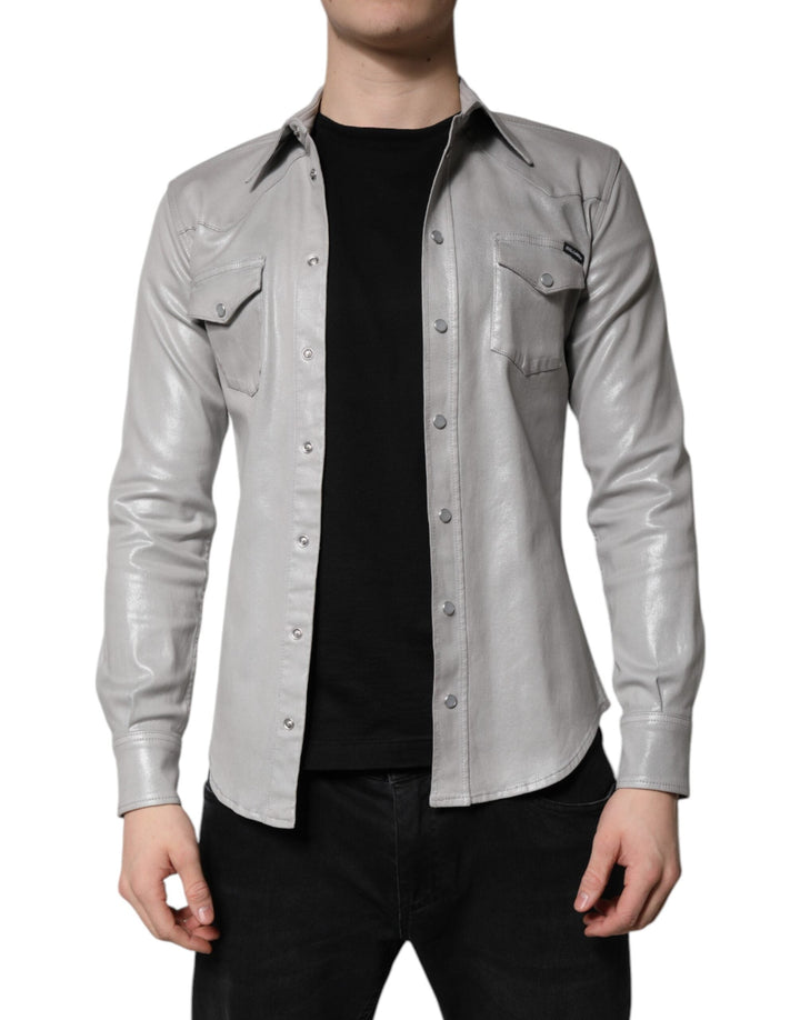 Men’s Dolce &amp; Gabbana Metallic Gray Cotton Button Down Shirt