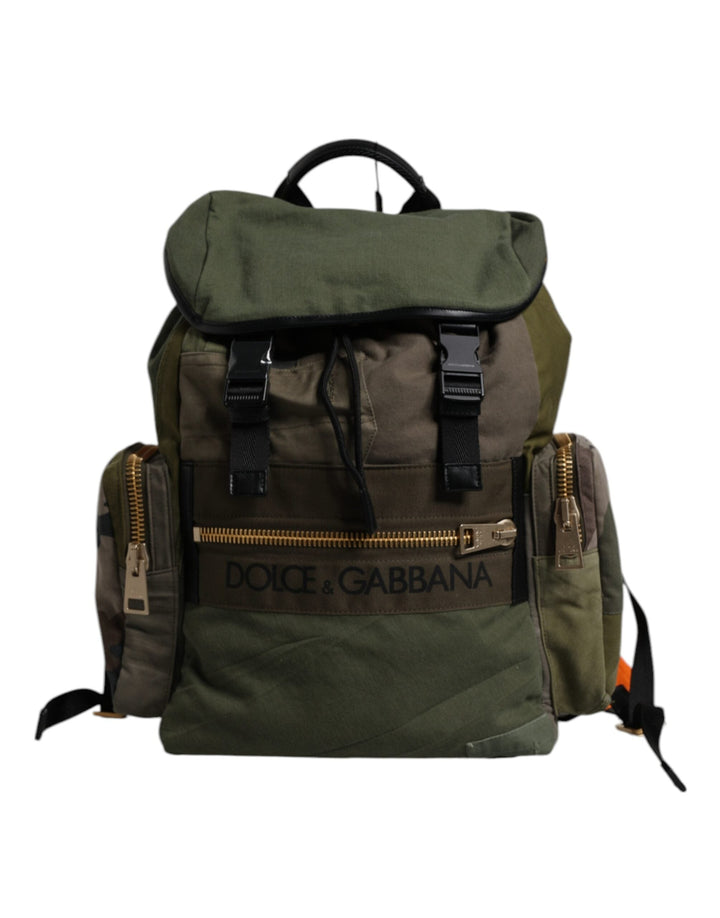 Men’s Dolce &amp; Gabbana Military Green Patchwork Travel Backpack Bag