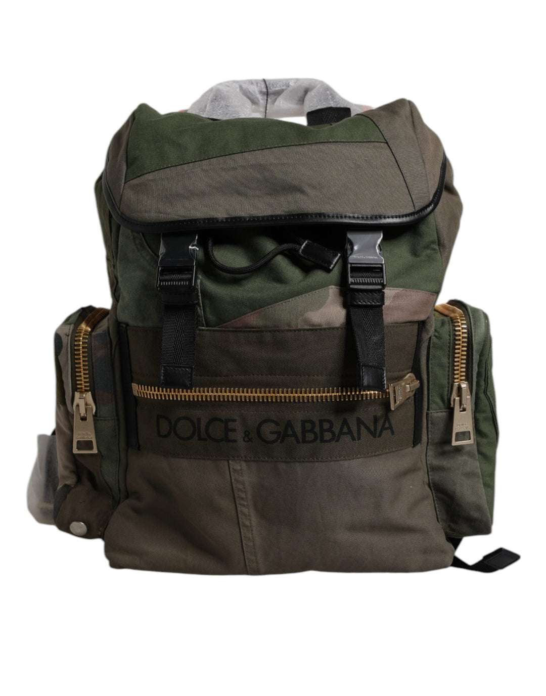 Men’s Dolce &amp; Gabbana Military Green Patchwork Travel Backpack Bag