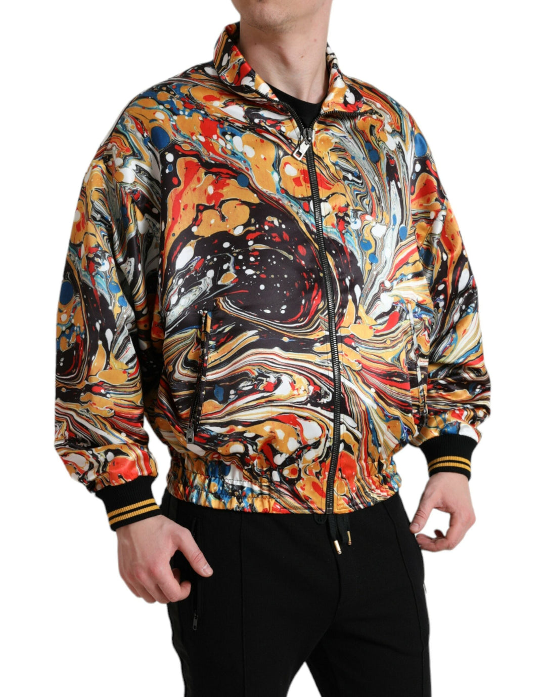 Men’s Dolce &amp; Gabbana Multicolor Abstract Polyester Bomber Jacket