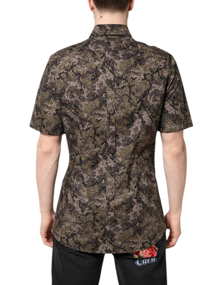 Dolce &amp; Gabbana Multicolor Camouflage Button Down Gold Shirt