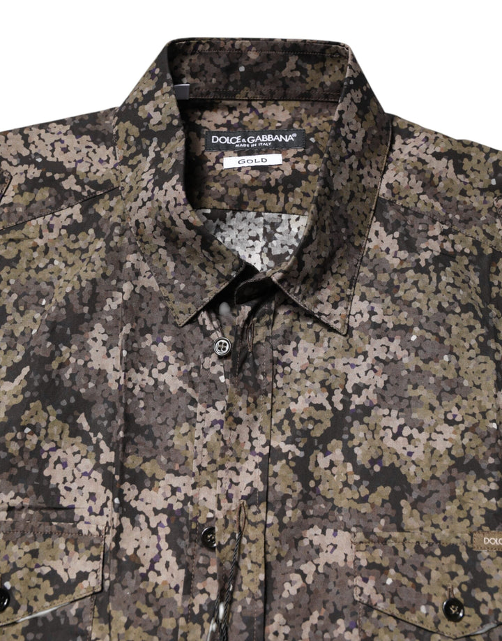 Dolce &amp; Gabbana Multicolor Camouflage Button Down Gold Shirt
