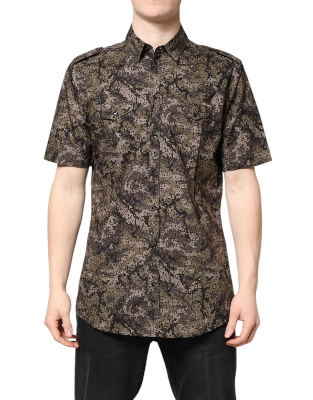 Dolce &amp; Gabbana Multicolor Camouflage Button Down Gold Shirt