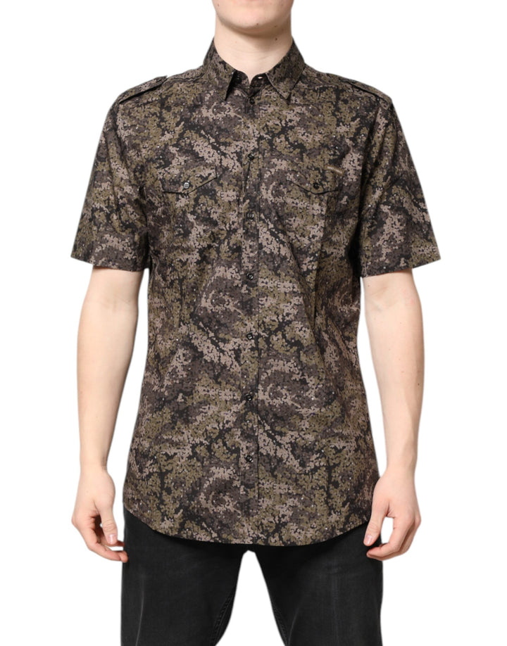 Dolce &amp; Gabbana Multicolor Camouflage Button Down Gold Shirt