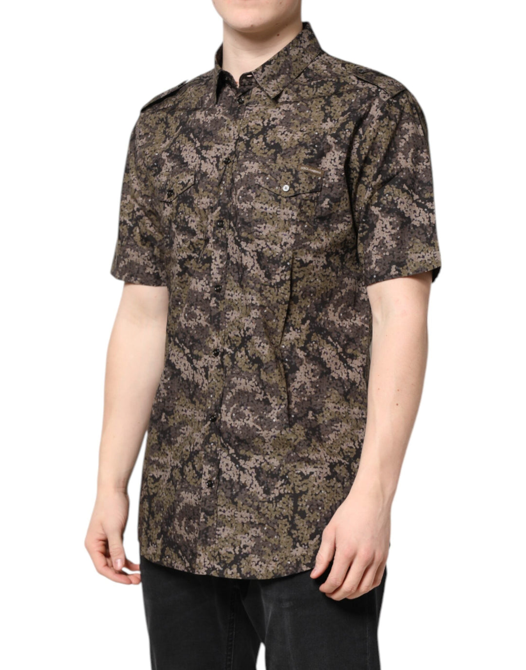Dolce &amp; Gabbana Multicolor Camouflage Button Down Gold Shirt