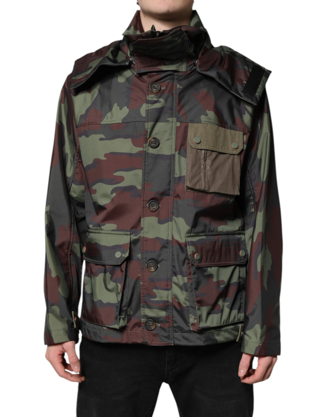Men’s Dolce &amp; Gabbana Multicolor Camouflage Button Hooded Jacket