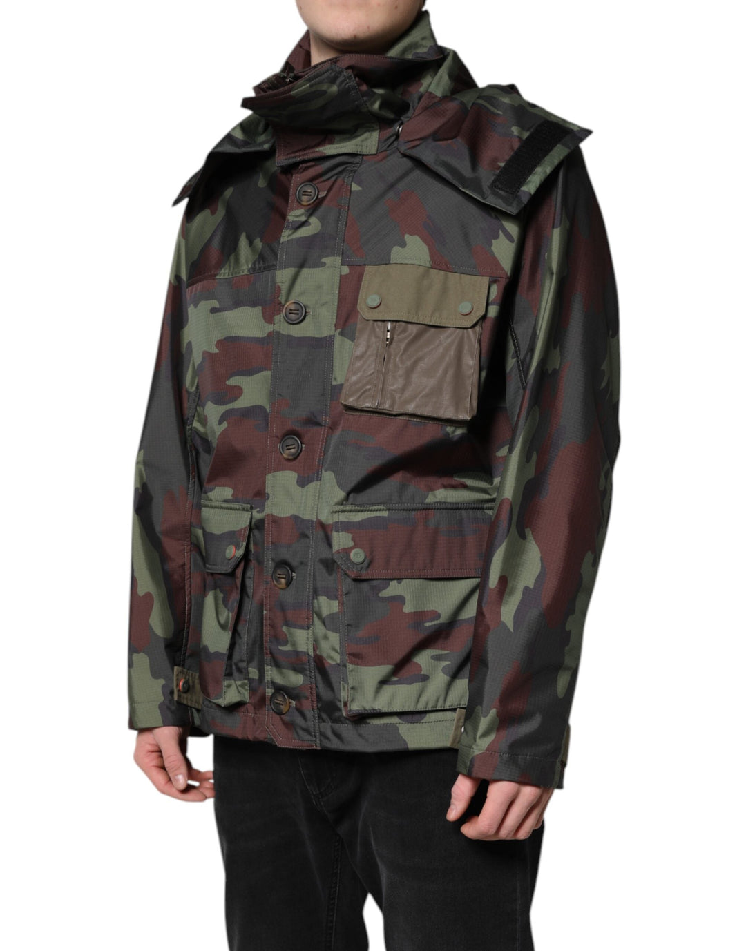 Men’s Dolce &amp; Gabbana Multicolor Camouflage Button Hooded Jacket