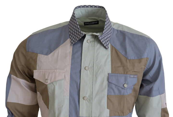 Dolce &amp; Gabbana Multicolor Cotton Patchwork Slim Shirt