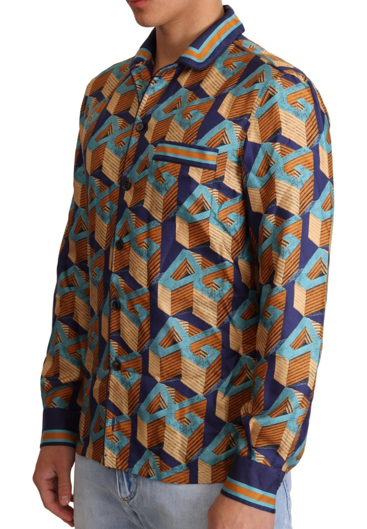 Dolce &amp; Gabbana Multicolor Dg Logo Silk Mens Top Shirt